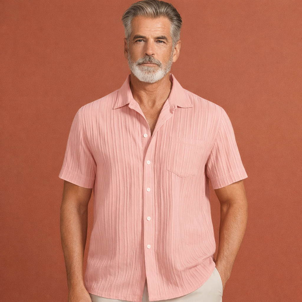 Modern plissé shirt met korte mouwen voor heren | Sebastiaan Nirandi