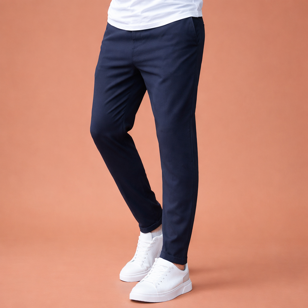 Dames broek in donkerblauw met minimalistisch design, zacht en comfortabel voor casual en stijlvolle outfits.