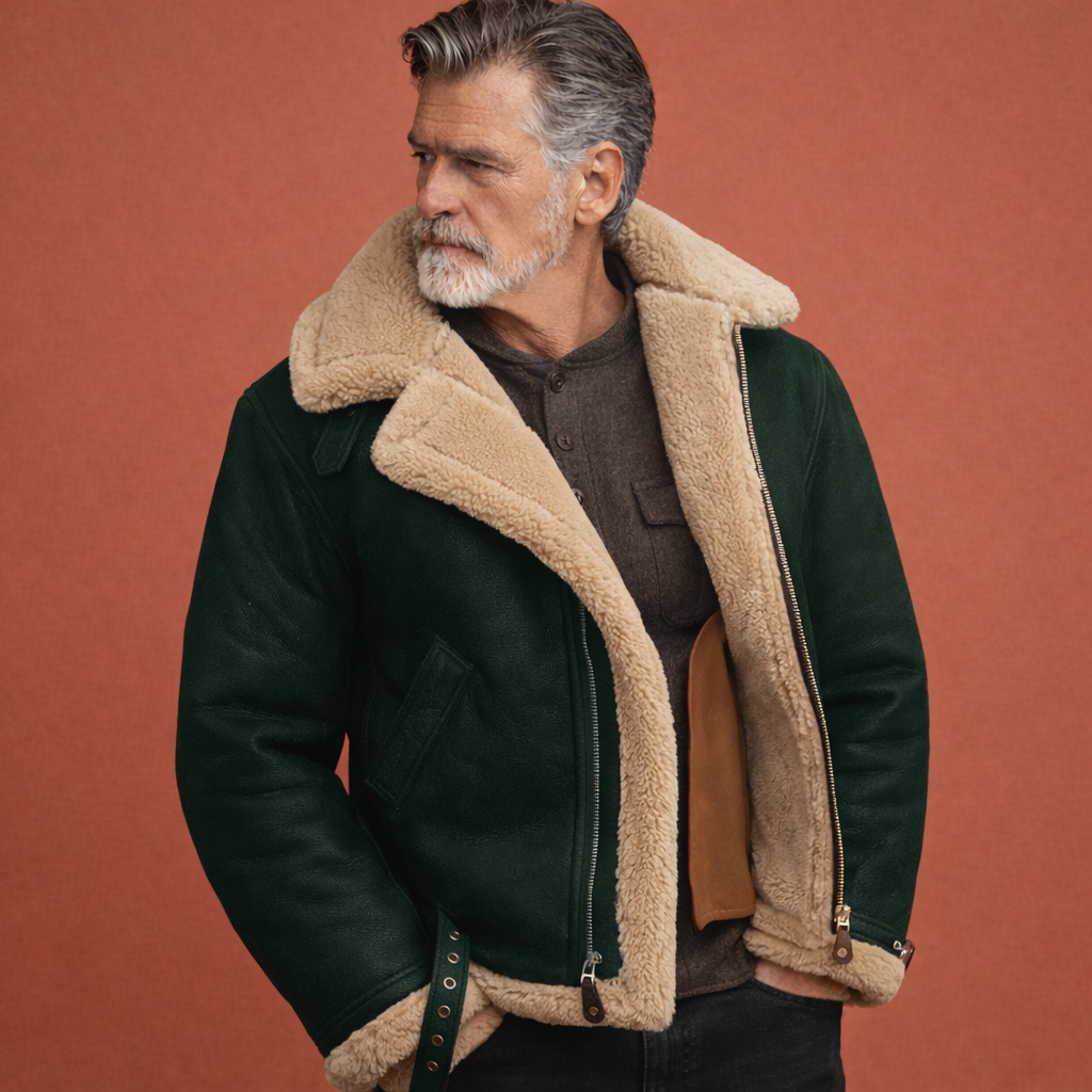 Groene aviator jas voor heren met opstaande kraag en ritssluiting, ideaal voor dagelijks gebruik in herfst en winter.1