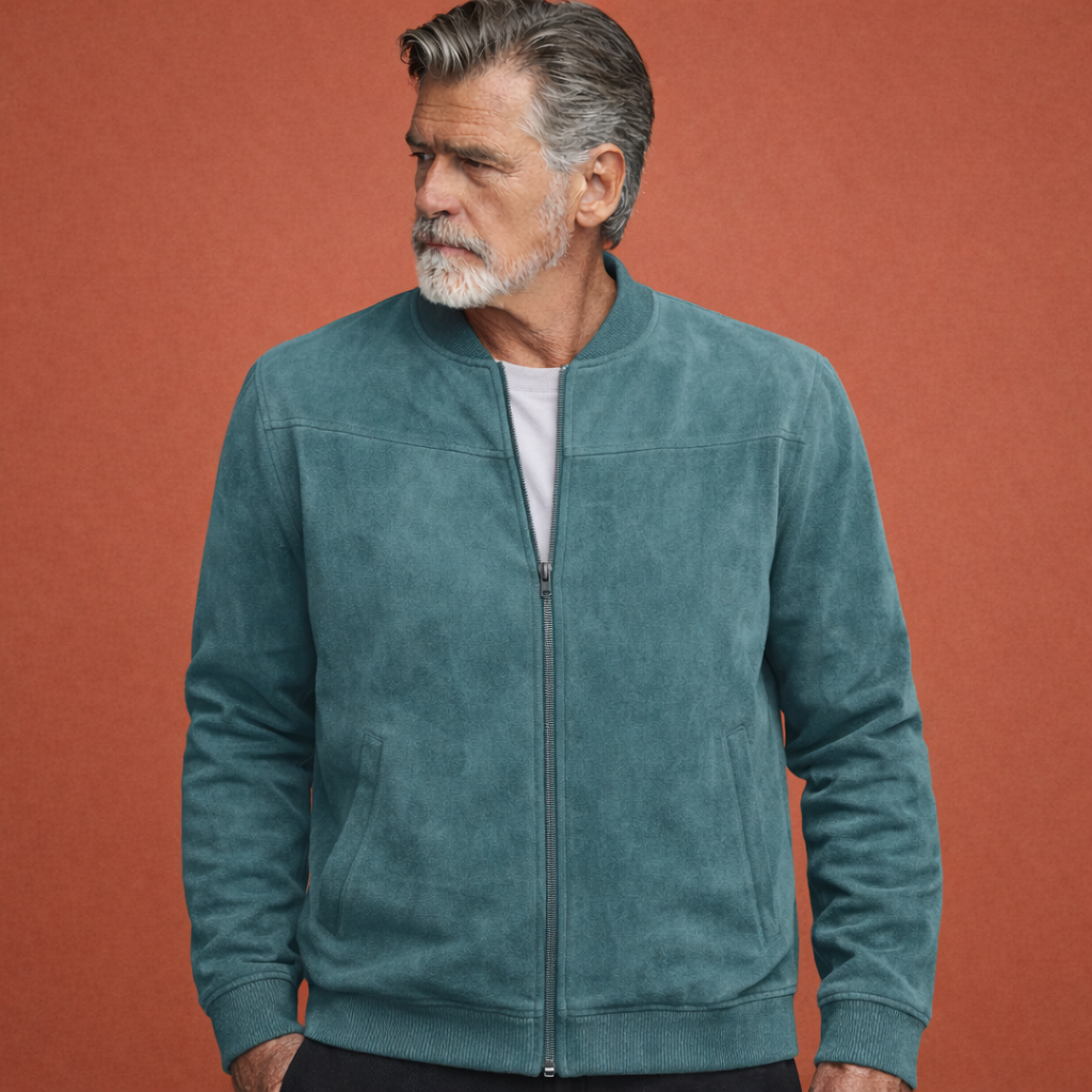 Lichtblauwe bomberjas voor heren met geribde boorden en comfortabele pasvorm, geschikt voor dagelijks gebruik en casual outfits.