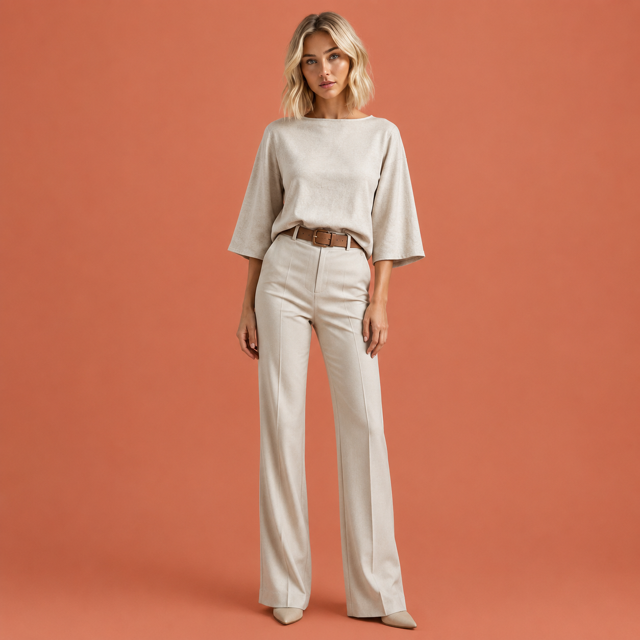 Dames set in lichtgrijs met minimalistisch design, zacht en comfortabel voor casual en stijlvolle outfits.