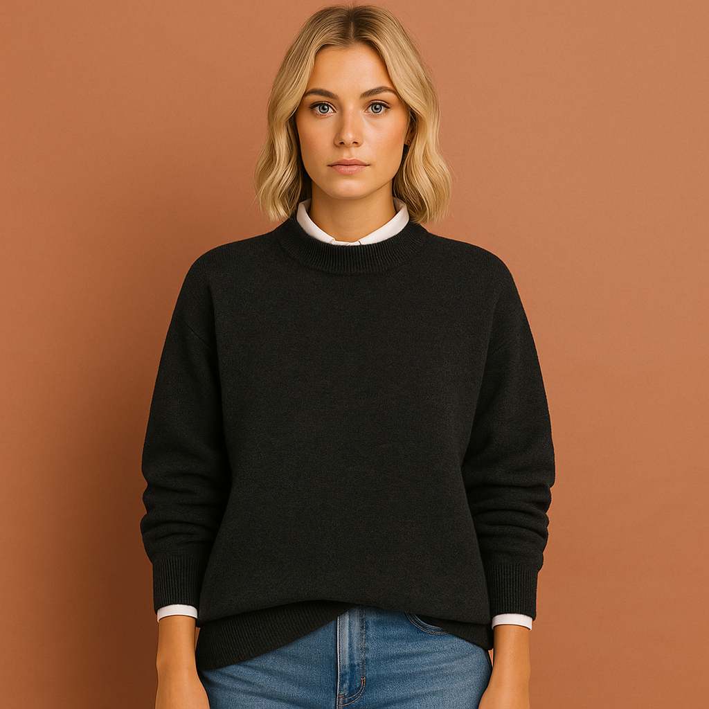 Dames trui in zwart met minimalistische uitstraling, zacht en elegant voor elke gelegenheid.