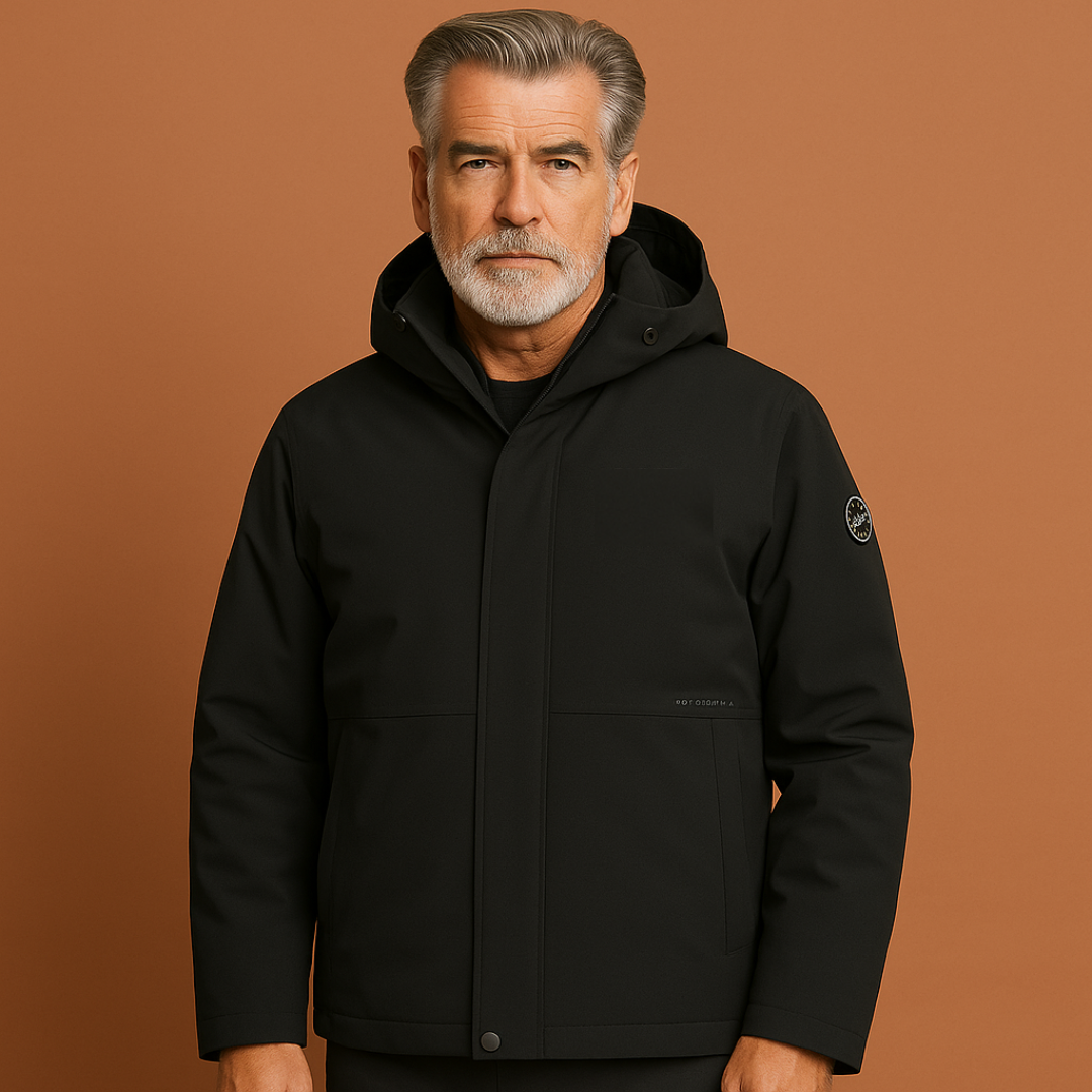 Heren winterjas in zwart met regular fit, ademend en waterdicht voor koude en regenachtige dagen in herfst en winter.