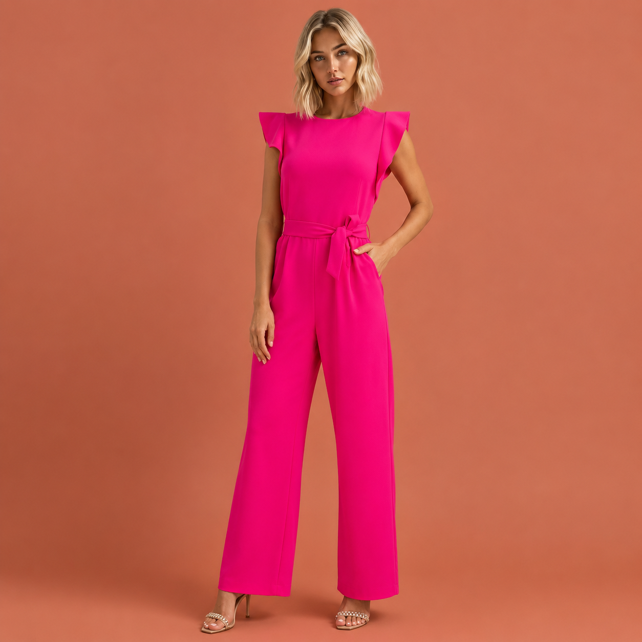 Wijde jumpsuit met ruches voor dames | Mirella Nirandi