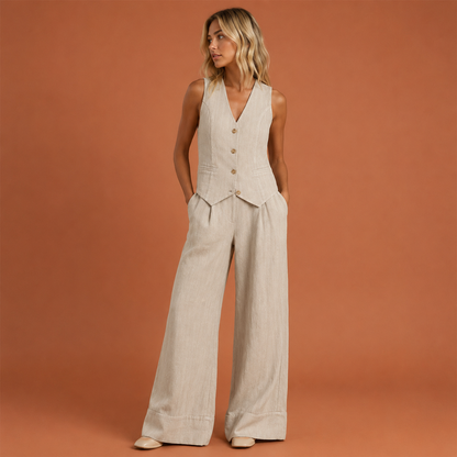 Linnen gilet en wijde broek set voor dames | Estelle Nirandi