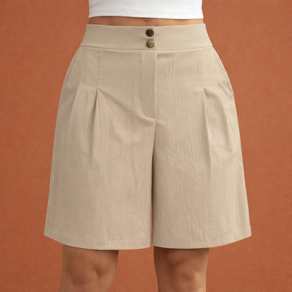 Dames shorts in abrikoos met minimalistisch design, zacht en comfortabel voor casual en stijlvolle outfits.