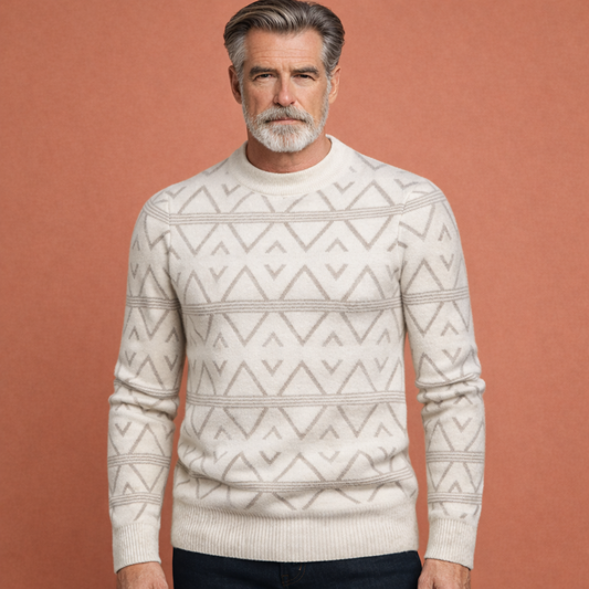 Beige heren bedrukte trui met comfortabele pasvorm en warme uitstraling, ideaal voor dagelijks gebruik en casual outfits.