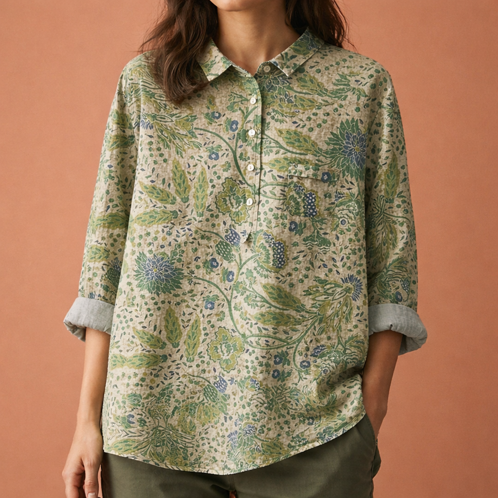 Dames blouse in beige met minimalistisch design, zacht en comfortabel voor casual en stijlvolle outfits.