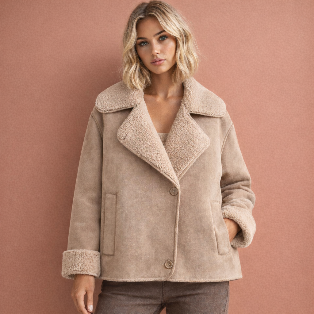 Beige damesjas met reverskraag, ideaal voor een stijlvolle en comfortabele look bij dagelijks gebruik.