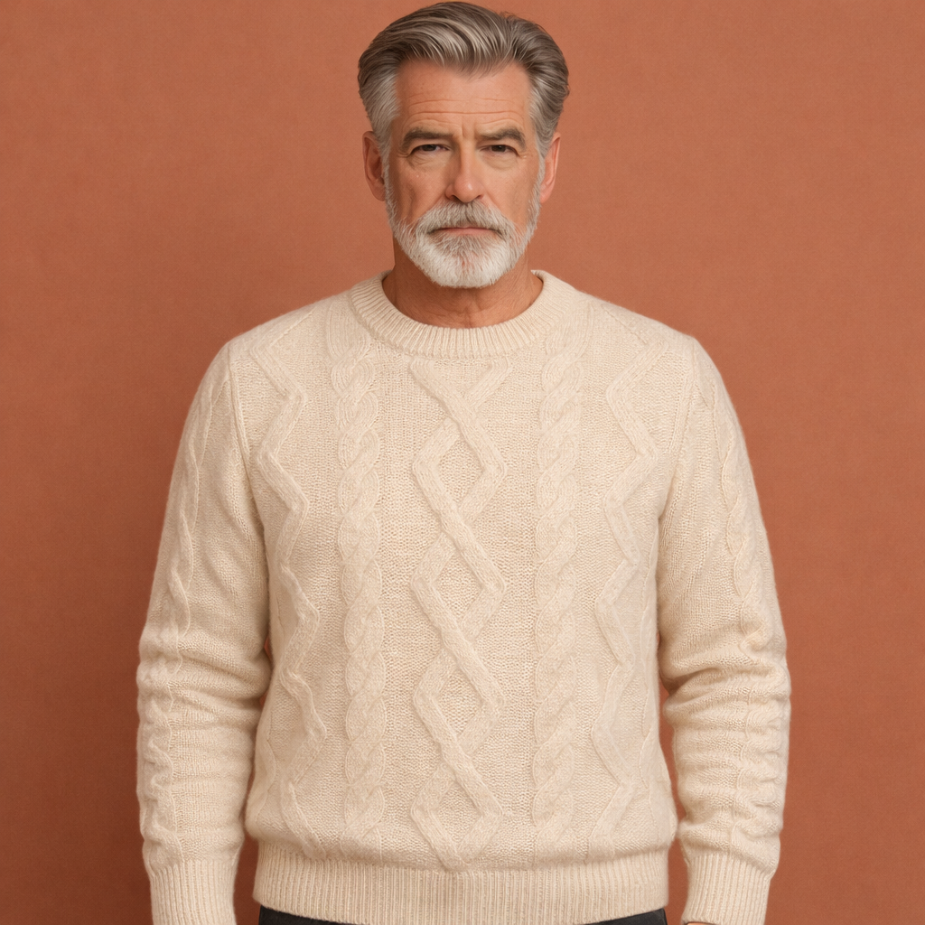 Beige elegante dikke trui voor heren met comfortabele pasvorm, geschikt voor dagelijks gebruik en nette casual outfits.