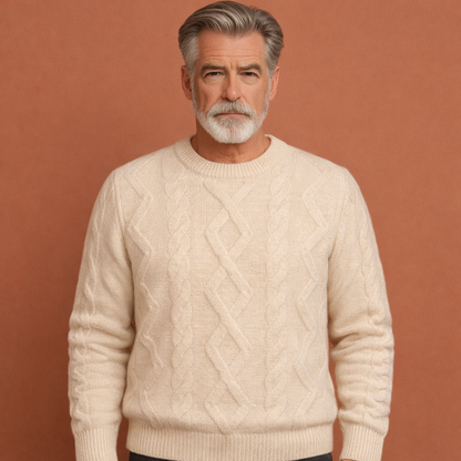 Beige elegante dikke trui voor heren met comfortabele pasvorm, geschikt voor dagelijks gebruik en nette casual outfits.