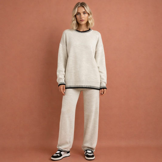 Beige elegante losvallende set voor dames met comfortabele pasvorm, ideaal voor dagelijks gebruik en stijlvolle casual outfits.