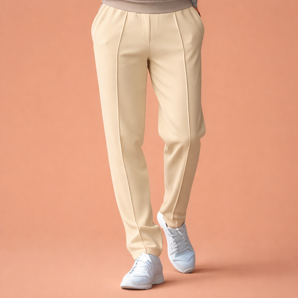 Heren broek in beige met minimalistisch design, zacht en comfortabel voor casual en stijlvolle outfits.
