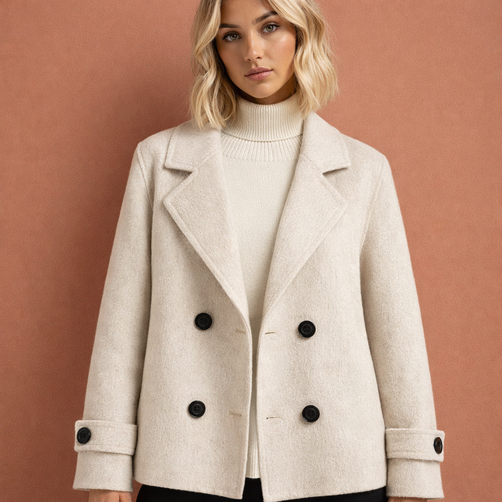 Beige dames jas met reverskraag en knoopsluiting, ideaal voor dagelijks gebruik en stijlvolle outfits.