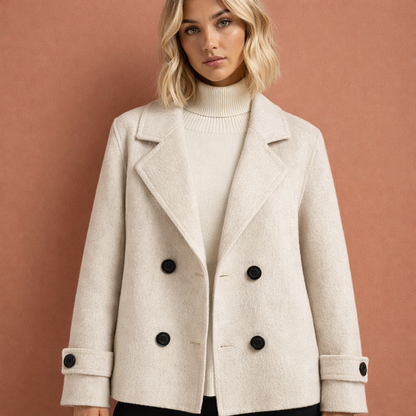 Beige dames jas met reverskraag en knoopsluiting, ideaal voor dagelijks gebruik en stijlvolle outfits.