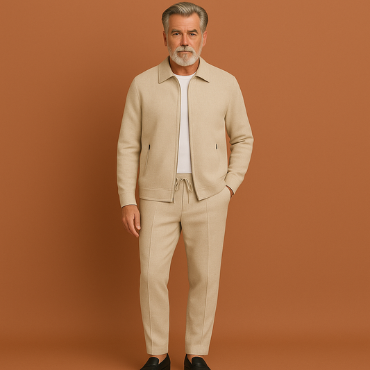 Beige trainingspak voor heren met ritsjack, geschikt voor dagelijks gebruik en casual outfits.