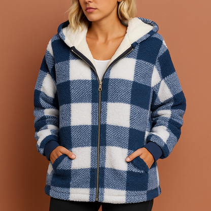 Fleece vest met ruitpatroon voor dames in blauwe kleur, ideaal voor koude dagen en casual outfits.