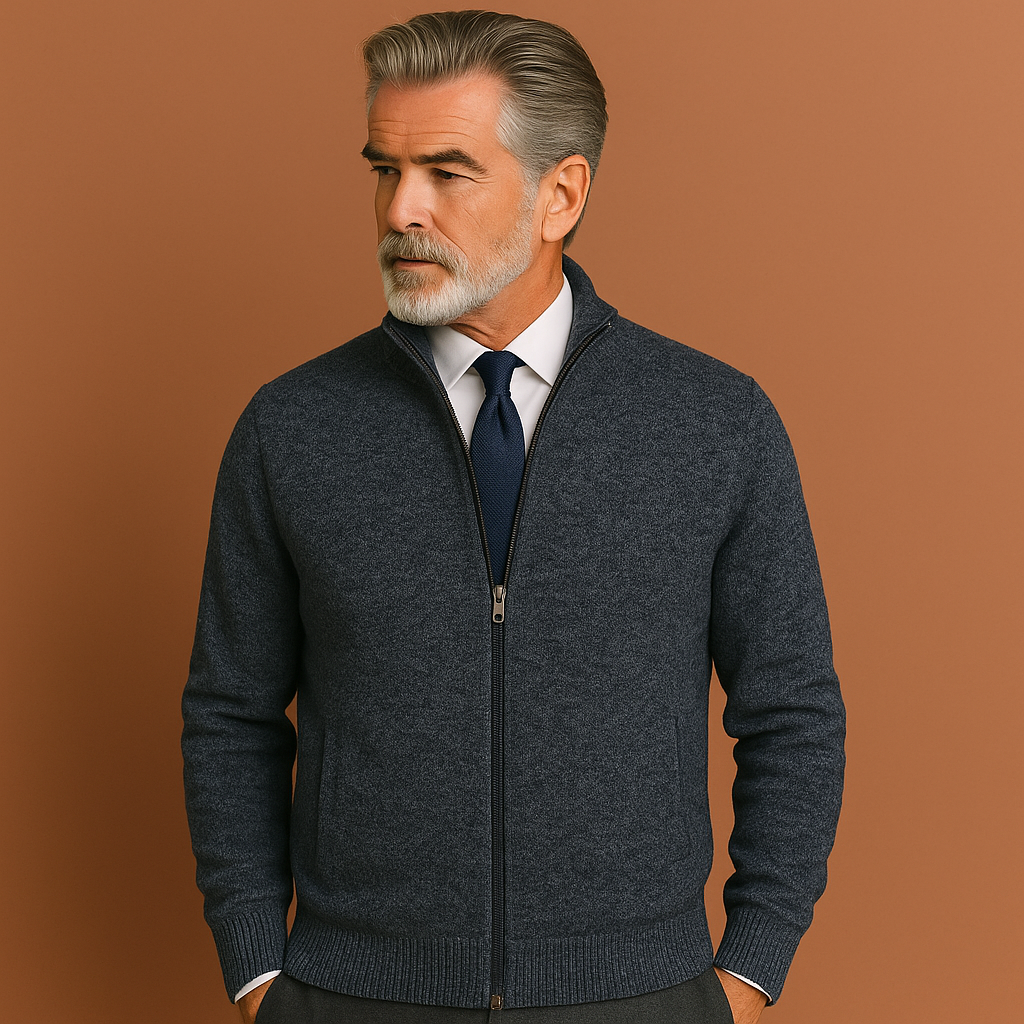 Heren vest in blauw met rits en kraag, zacht en comfortabel voor casual en stijlvolle outfits.