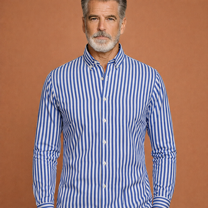 Heren overhemd in blauw met minimalistisch design, zacht en comfortabel voor casual en stijlvolle outfits.