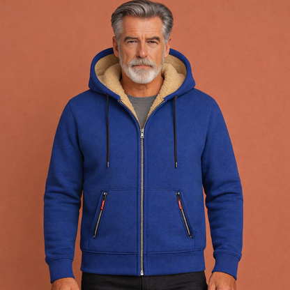 Blauw jack met capuchon en ritssluiting voor heren, geschikt voor dagelijks gebruik en outdoor activiteiten.