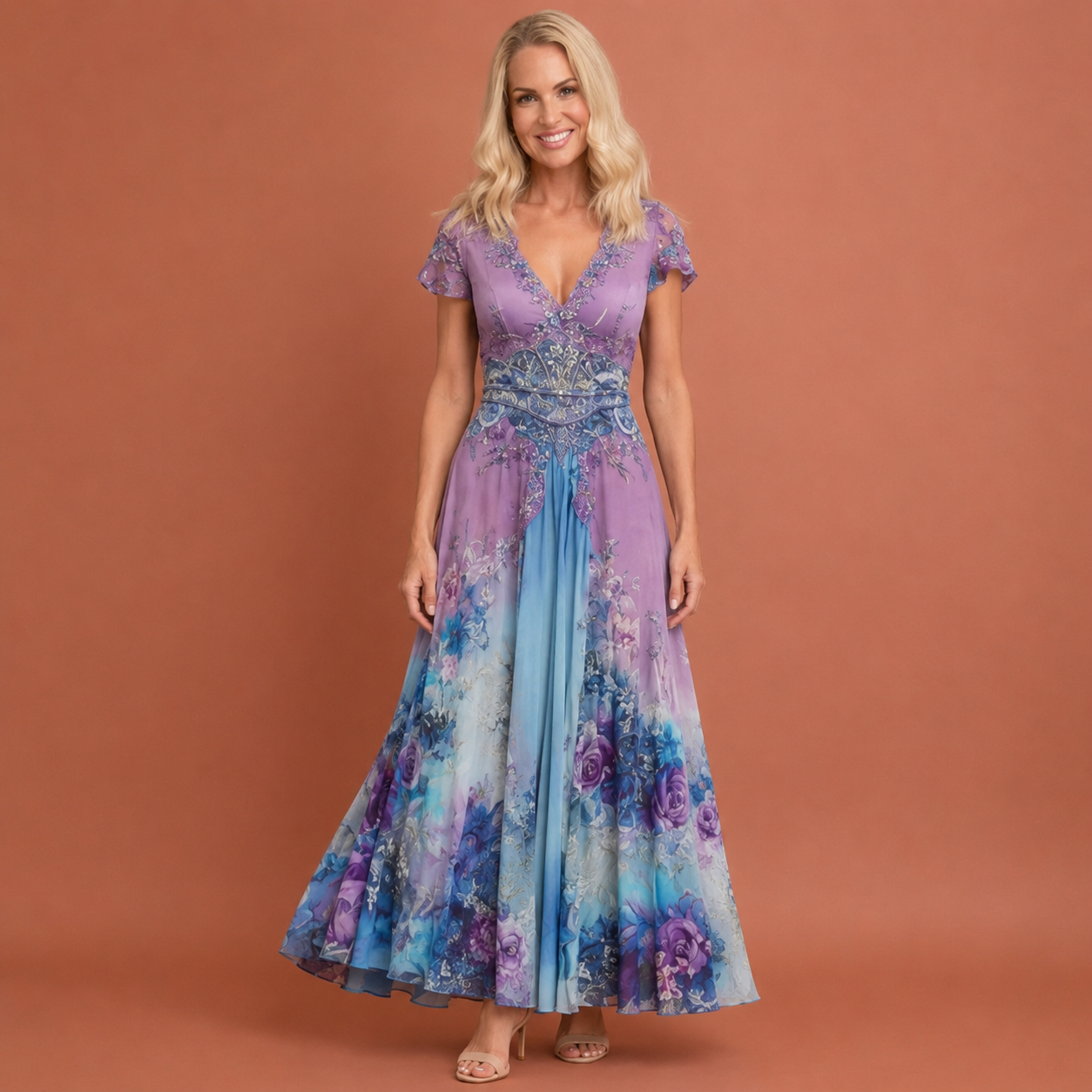 Dames bohemian maxi jurk in blauw met minimalistisch design, zacht en comfortabel voor casual en stijlvolle outfits.