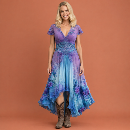 Dames bohemian maxi jurk in blauw met minimalistisch design, zacht en comfortabel voor casual en stijlvolle outfits.