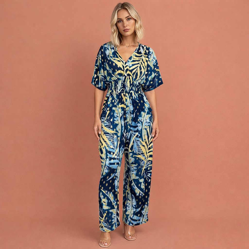 Blauwe chique jumpsuit voor dames met elegante pasvorm, perfect voor feestelijke en formele gelegenheden.