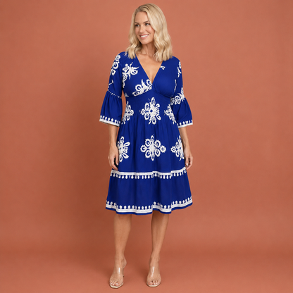 Dames bohemian maxi-jurk in blauw met minimalistisch design, zacht en comfortabel voor casual en stijlvolle outfits.