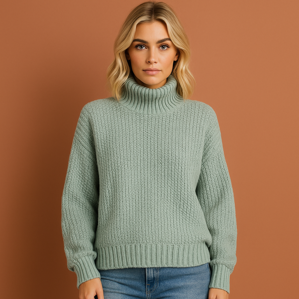 Dames coltrui in blauw met moderne stijl, zacht en comfortabel voor casual outfits.