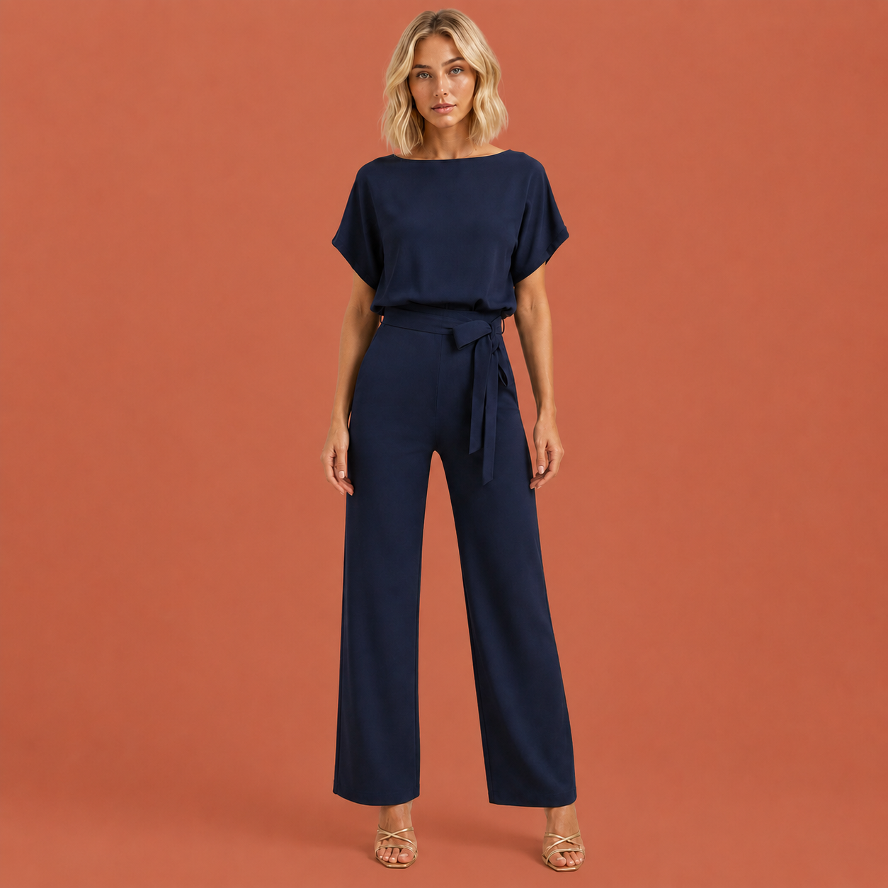 Dames jumpsuit in blauw met minimalistisch design, zacht en comfortabel voor casual en stijlvolle outfits.