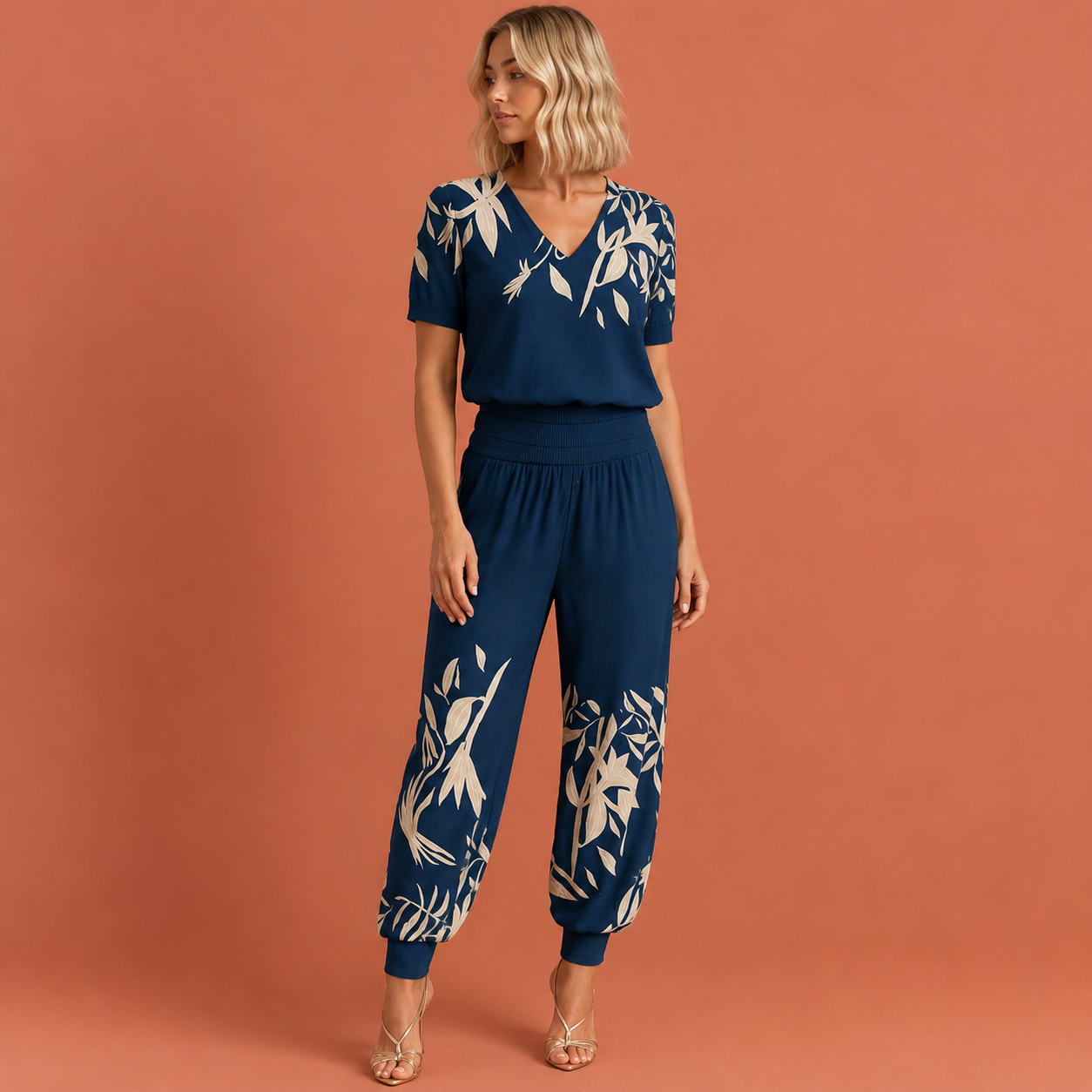 Dames jumpsuit in blauw met minimalistisch design, zacht en comfortabel voor casual en stijlvolle outfits.