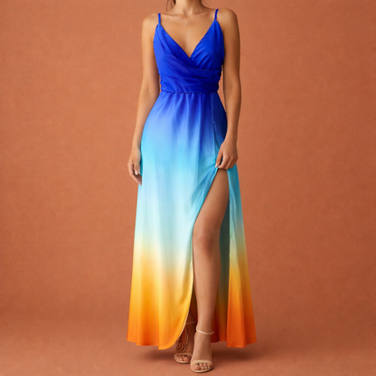 Dames maxi jurk in blauw met minimalistisch design, zacht en comfortabel voor casual en stijlvolle outfits.