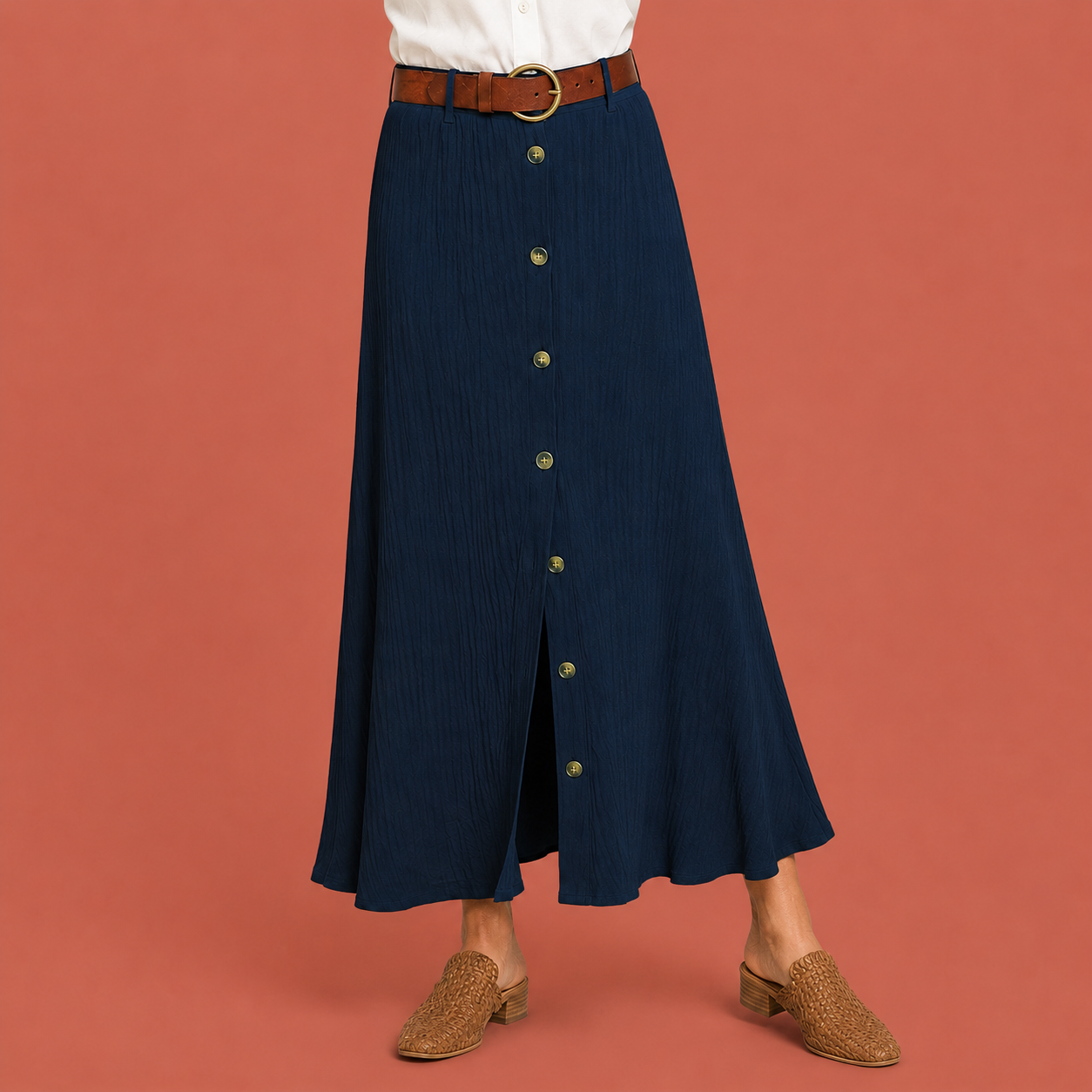 Dames maxi rok in blauw met minimalistisch design, zacht en comfortabel voor casual en stijlvolle outfits.