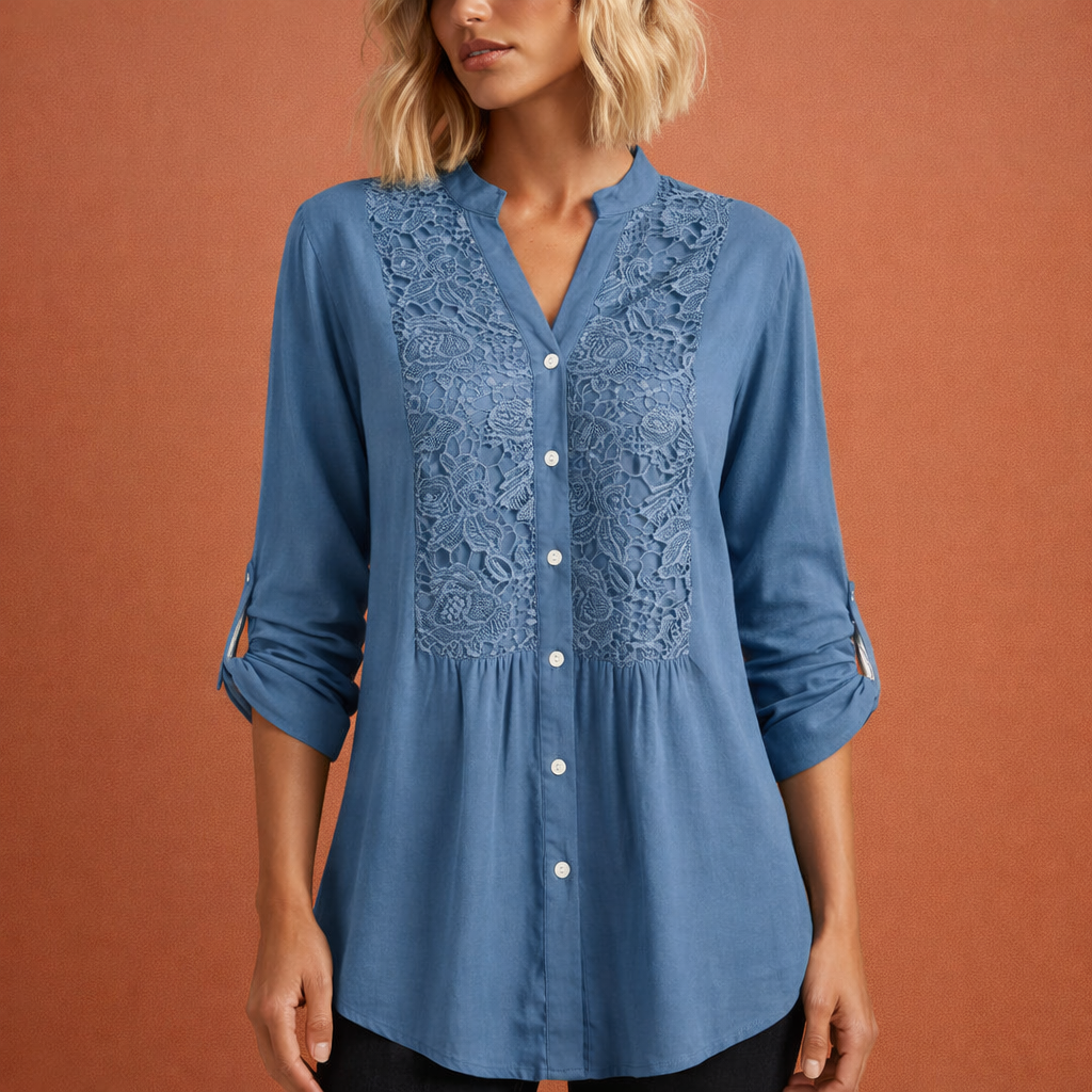 Dames tuniekblouse met kanten details en knoopsluiting | Mila Nirandi