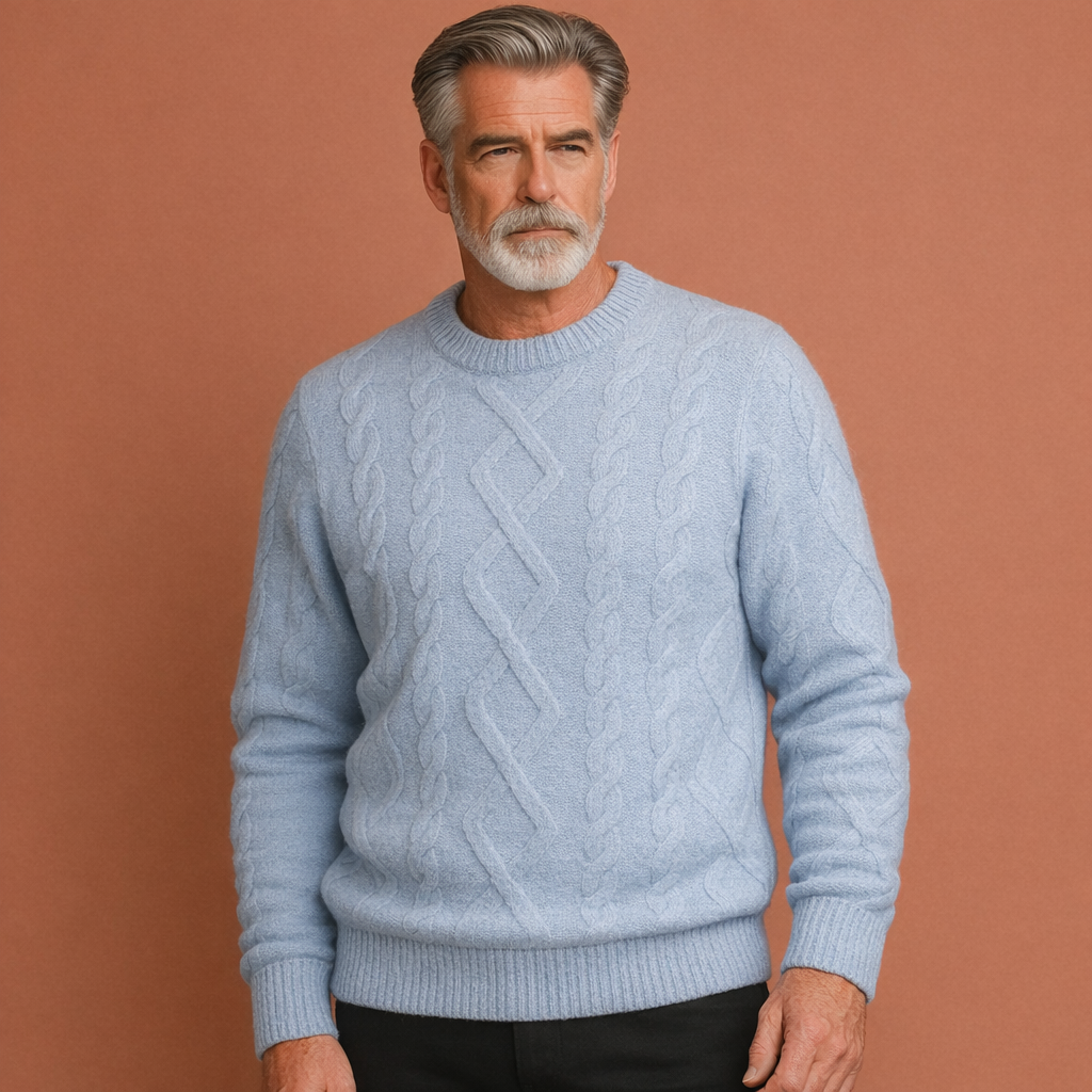 Blauwe elegante dikke trui voor heren met comfortabele pasvorm, geschikt voor dagelijks gebruik en nette casual outfits.