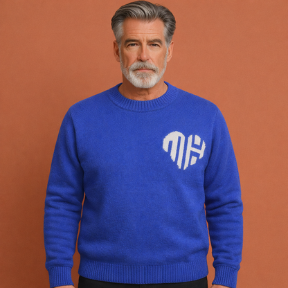 Blauwe elegante geborduurde heren trui met comfortabele pasvorm, geschikt voor dagelijks gebruik en nette gelegenheden.