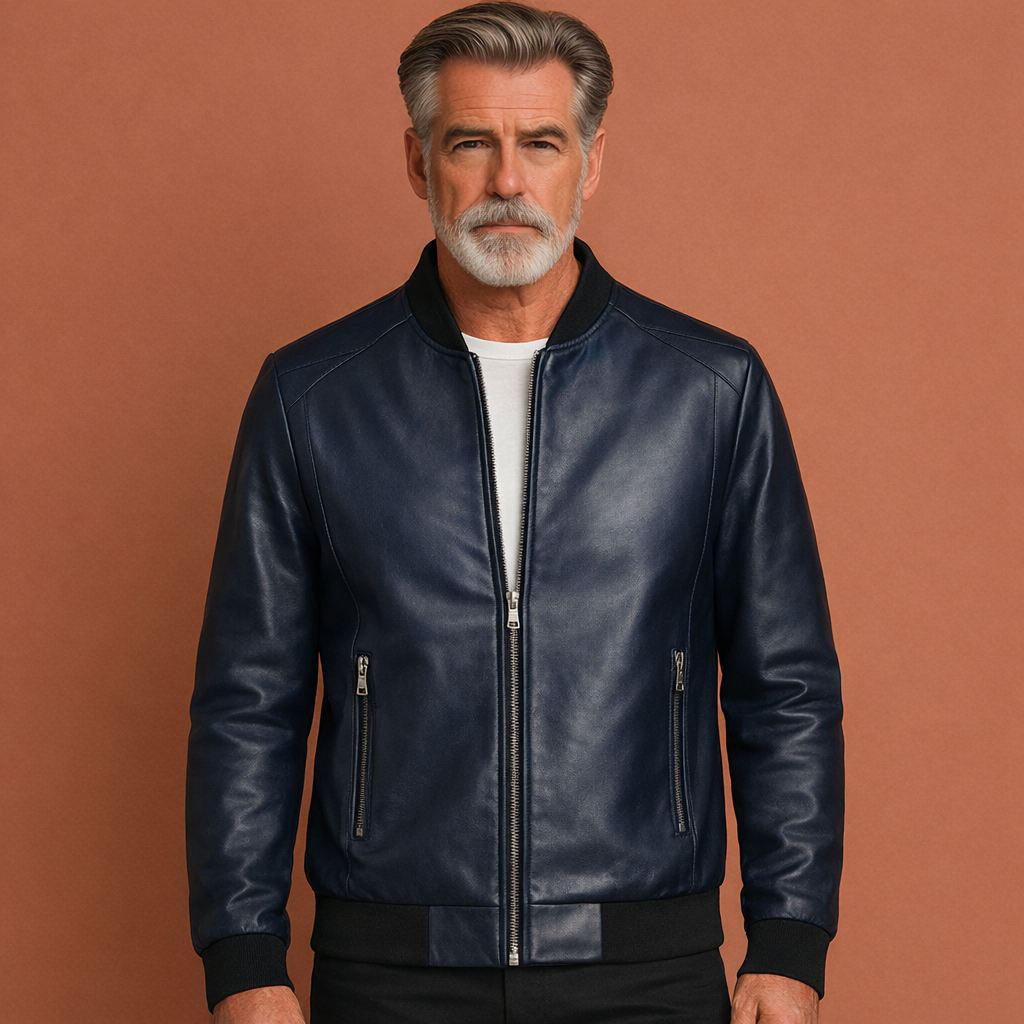 Blauwe elegante motorjas voor heren met comfortabele pasvorm, geschikt voor dagelijks gebruik en casual outfits.