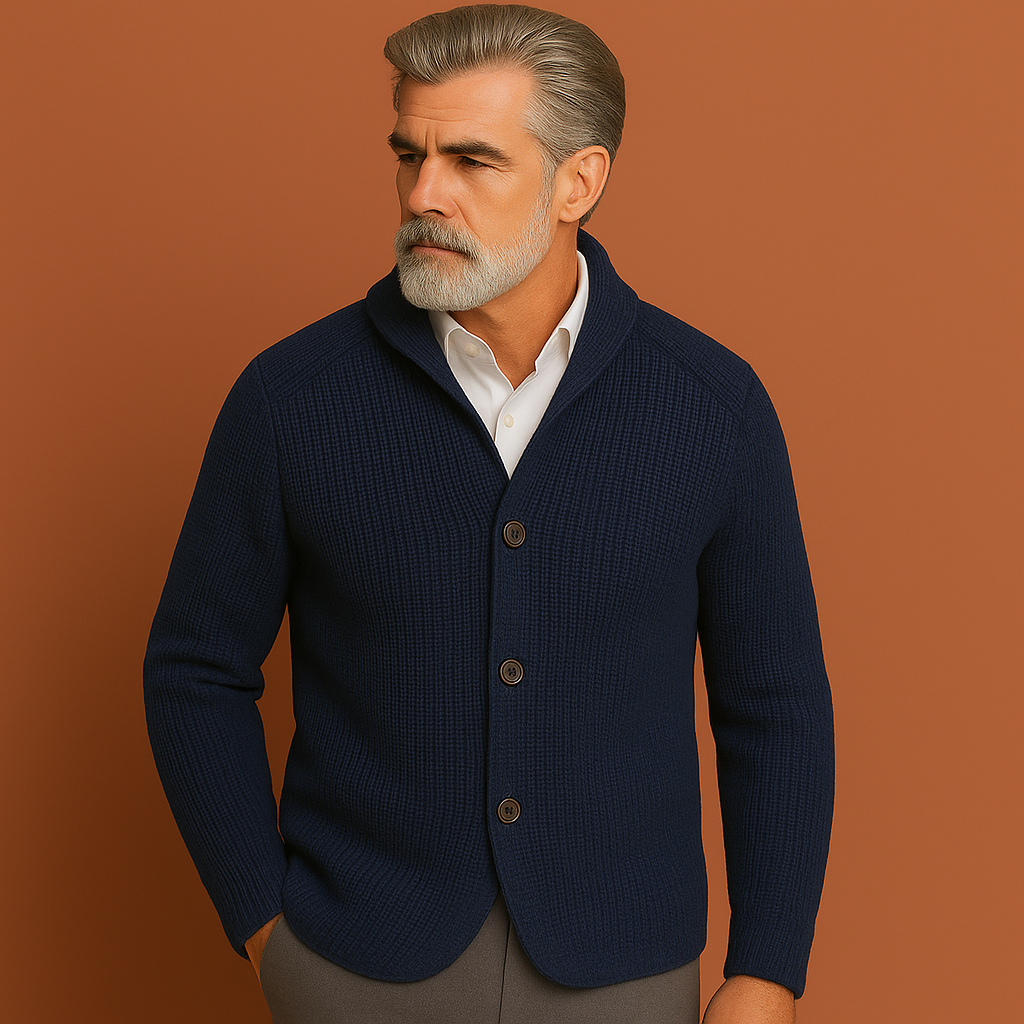 Blauwe heren blazer met gebreide structuur en moderne regular fit, perfect voor casual of formele outfits.