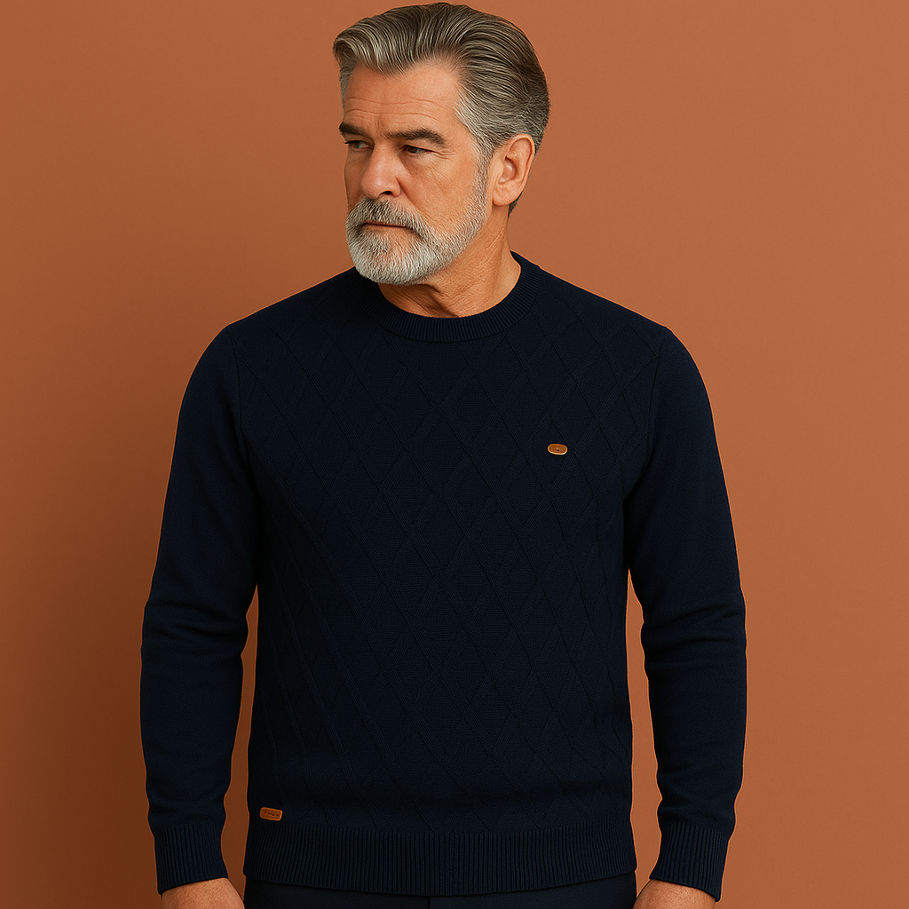 Blauwe heren trui met gebreid ontwerp en moderne pasvorm, ideaal voor dagelijks gebruik en casual outfits.