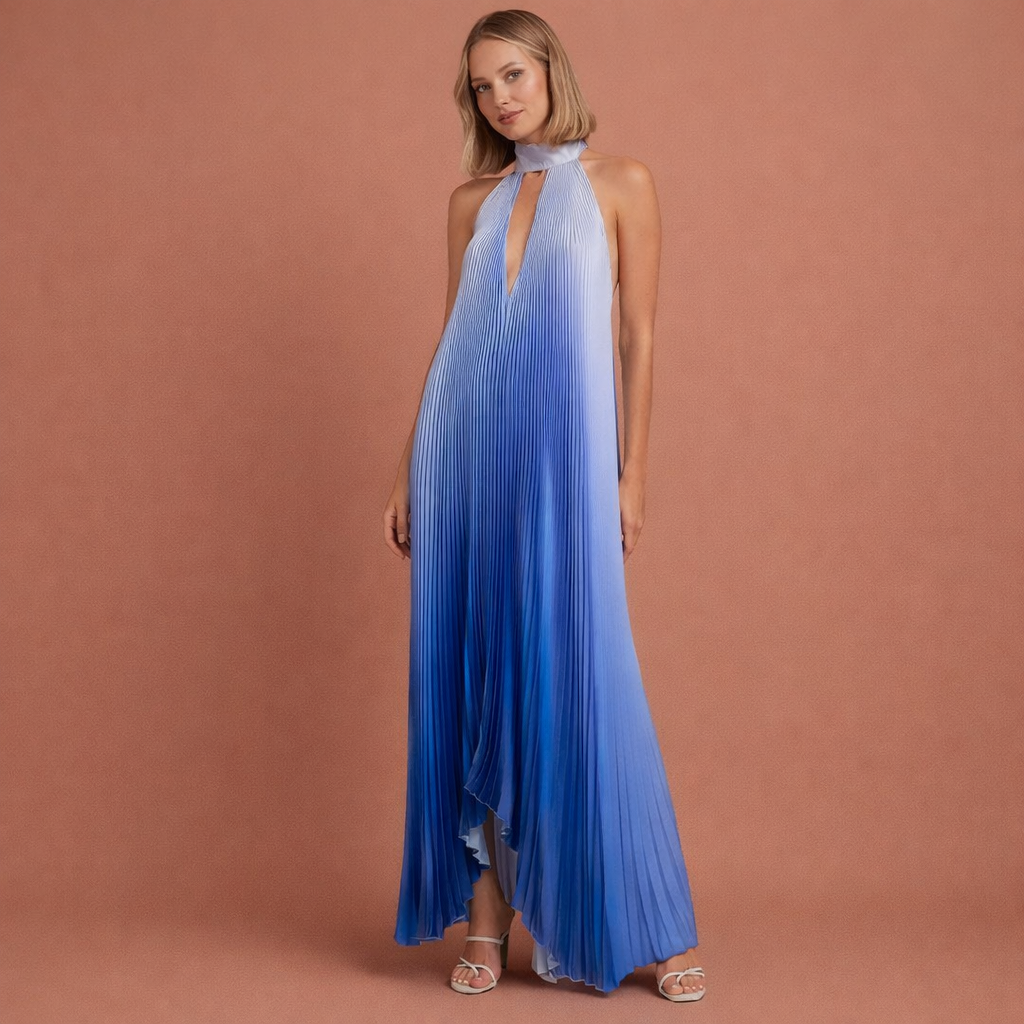 Dames maxi jurk in blauw met minimalistisch design, zacht en comfortabel voor casual en stijlvolle outfits.