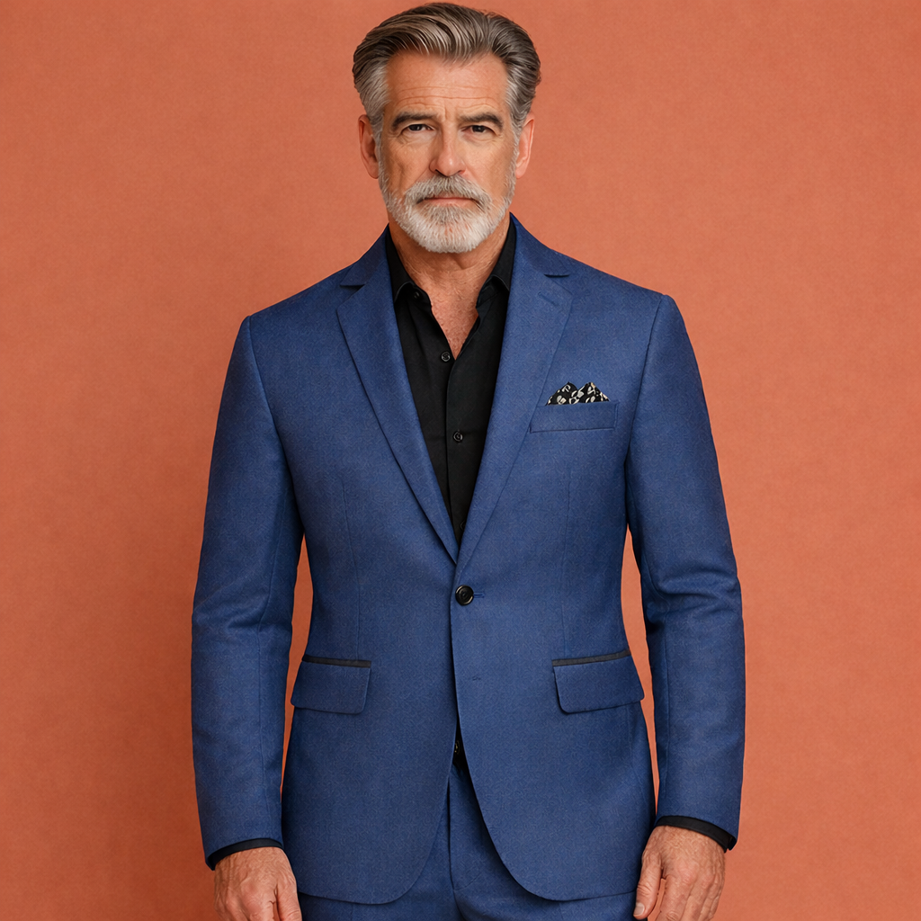 Blauwe herenjas met reverskraag en klepzakken, geschikt voor dagelijks gebruik en nette outfits.