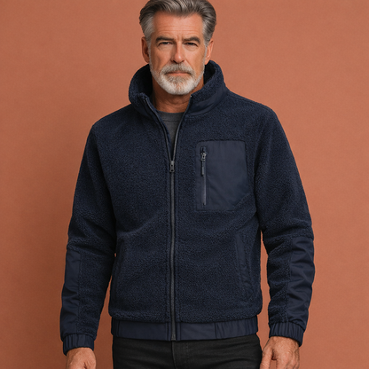Blauwe heren herfstjas met ritssluiting, geschikt voor dagelijks gebruik tijdens frisse herfstdagen.