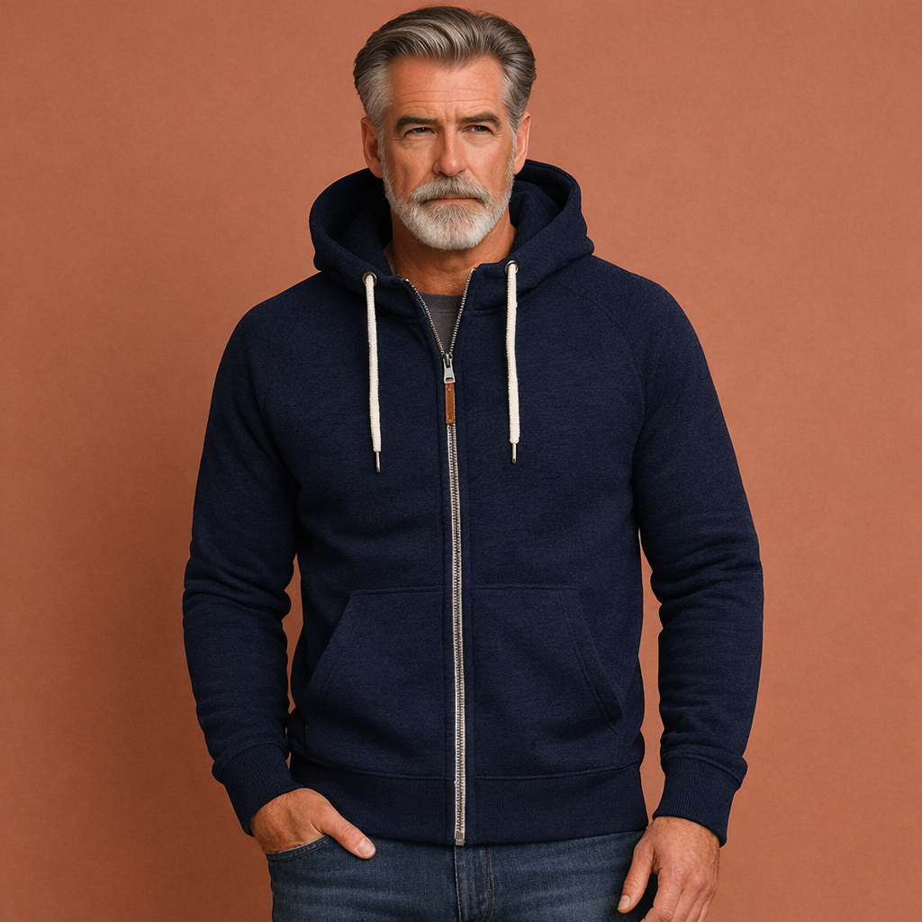 Blauwe moderne heren sportjas met capuchon en comfortabele pasvorm, ideaal voor dagelijks gebruik en casual outfits.