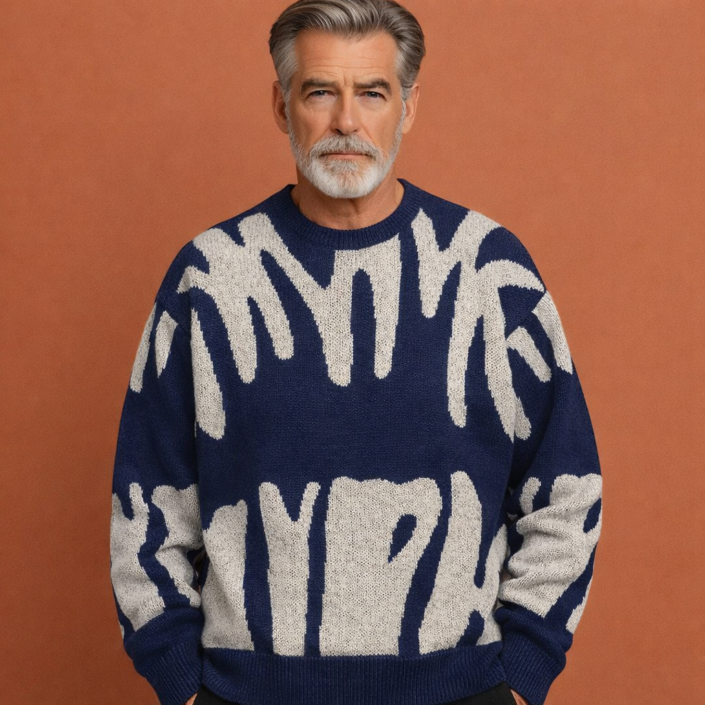 Blauwe oversized trui voor heren met comfortabele pasvorm, perfect voor casual outfits en dagelijks gebruik.