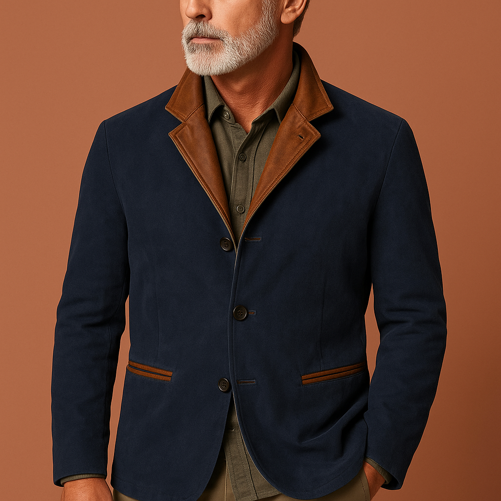 Blauwe stijlvolle heren blazer met zachte voering en klassieke knoopsluiting, perfect voor formele en casual gelegenheden.