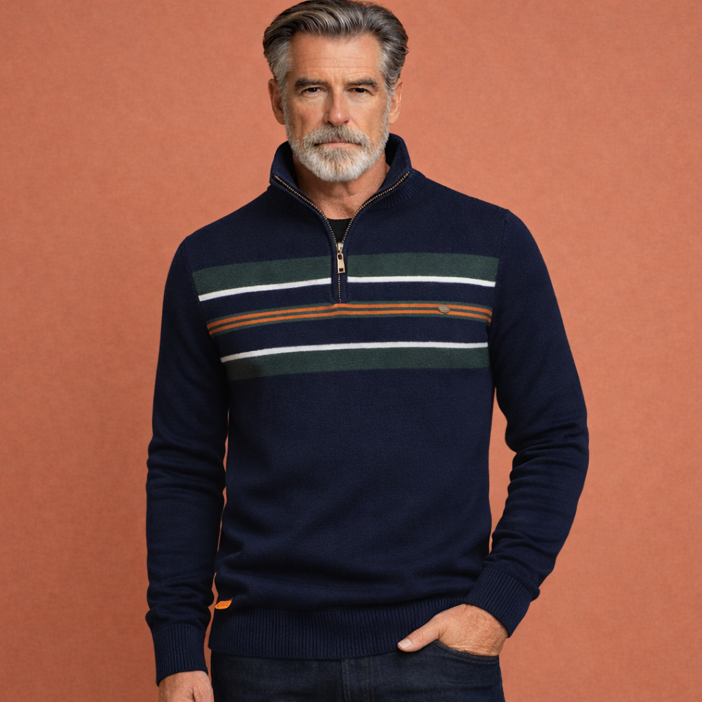Blauwe heren trui met ritssluiting en comfortabele pasvorm, ideaal voor dagelijks gebruik en casual outfits.