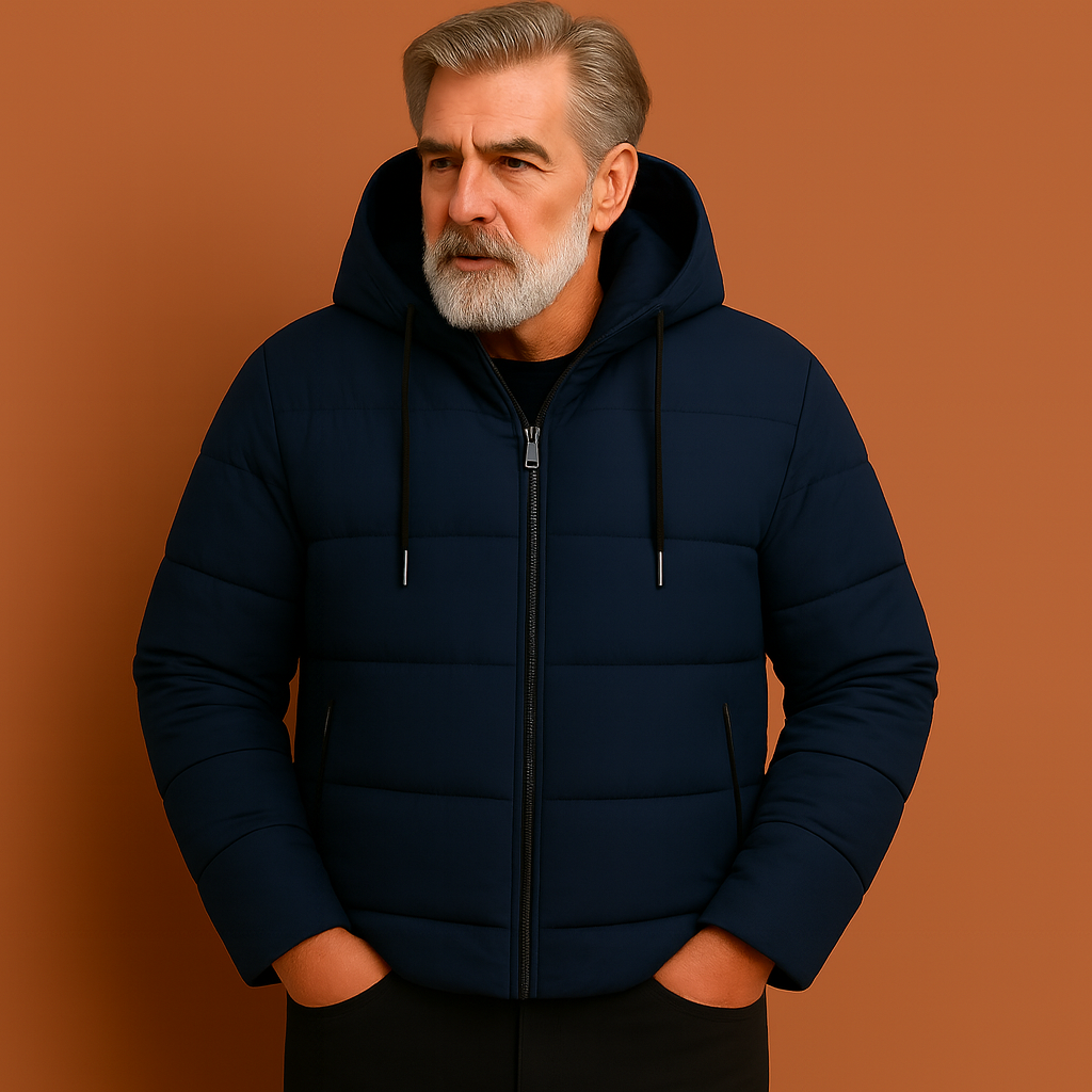 Waterdichte winterjas voor heren in blauwe kleur, ideaal voor koude en natte dagen buiten