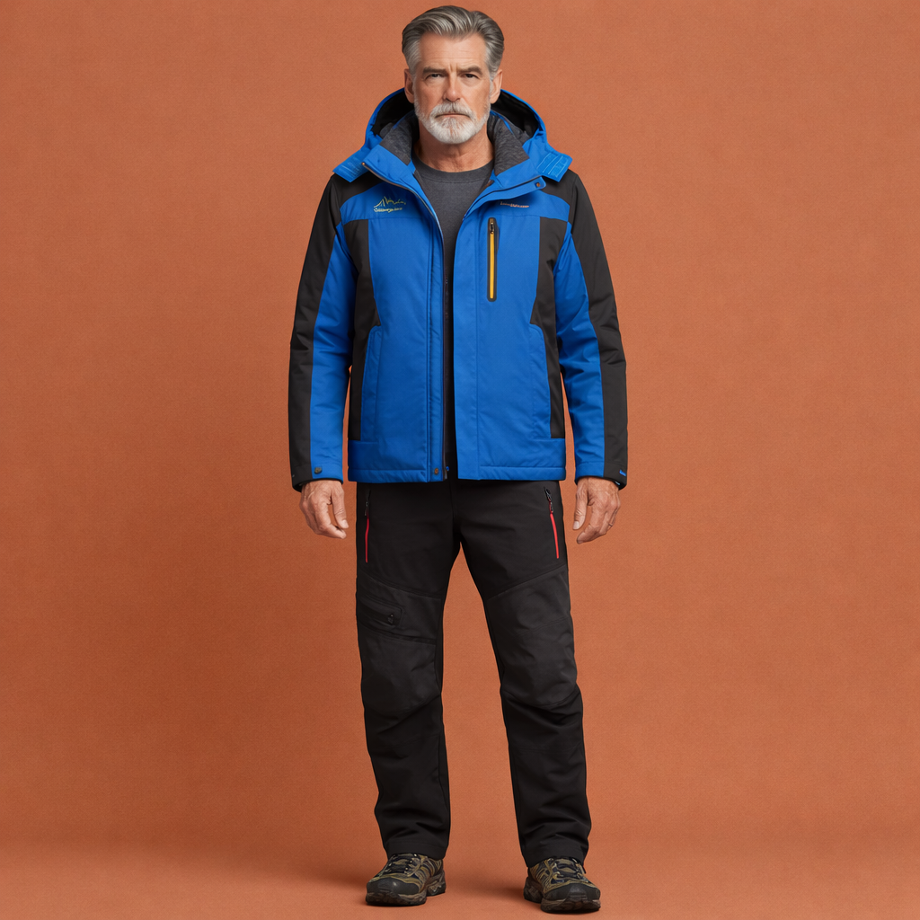 Blauwe waterdichte winterset voor heren met comfortabele pasvorm, geschikt voor outdoor en koude winterdagen.