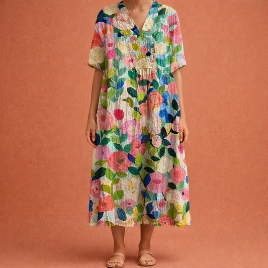 Dames maxi bloemenjurk in Bloemenprint met minimalistisch design, zacht en comfortabel voor casual en stijlvolle outfits.