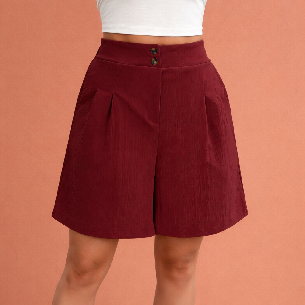 Dames shorts in bordeaux met minimalistisch design, zacht en comfortabel voor casual en stijlvolle outfits.